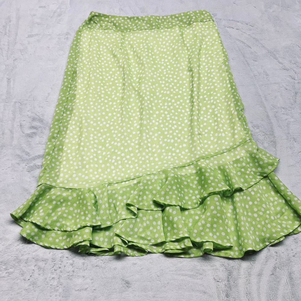 Cato Woman Polka Dot Plus Size Midi Skirt 14/16W Green Polyester Ruffle‎ Hem